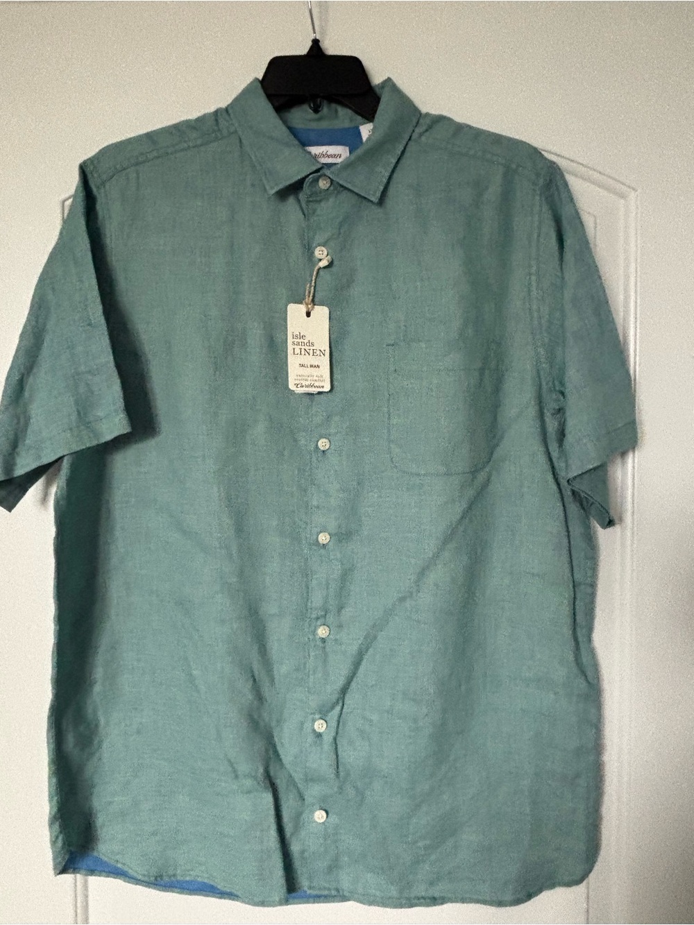 NWT Caribbean Isle Sands Linen Shirt Men's LT Large Tall Sage Green Short Sleeve